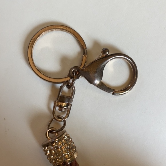 Puff Ball Crystal Accent Keychain Purse Charm Leather Strap - Picture 4 of 5